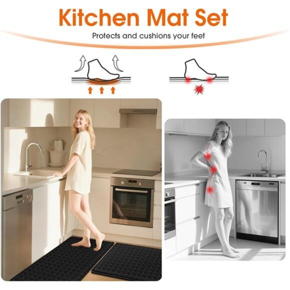 Kitchen Mats, 2PCS Kitchen Rugs, Cushioned Anti Fatigue Kitchen Mats for Floor, - Picture 5 of 8